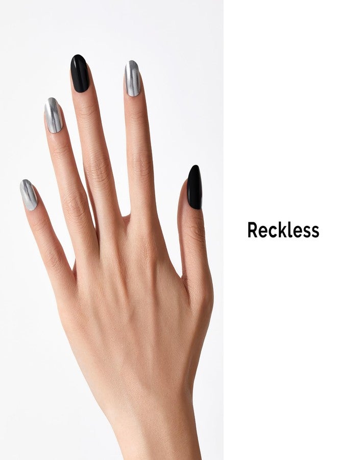 NAILOG Semi Cured Gel Nail Strips - NAILOG 34 Pcs Silver Black Nail Stickers Extra Long Wraps with Glossy Gel Finishing for Autumn Winter, Reckless - Image 2